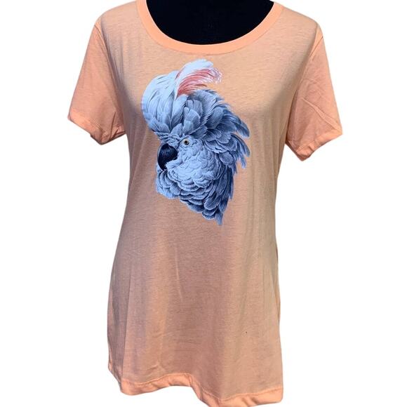 New Hand Printed Womens Large White Cockatoo Parrot Ukraine Fundraiser Bird Tee - Picture 1 of 4